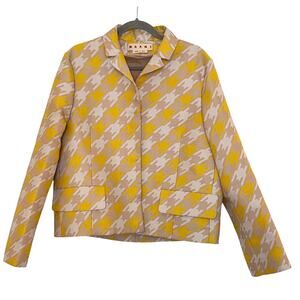 Marni Yellow Polyester Houndstooth Hidden Buttons Blazer